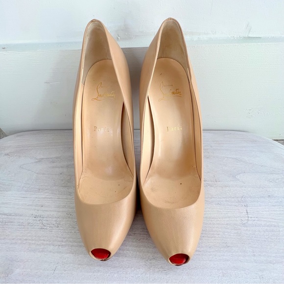 Christian Louboutin Nude with Red Peep Toe Pumps size 9.5 - Picture 2 of 12